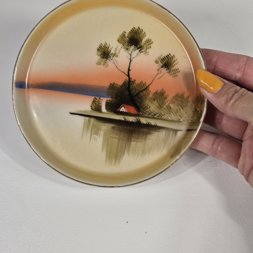 Antique Porcelain Made In Japan Tree In The Meadow Trinket Dish Catchall Japan - Picture 10 of 17